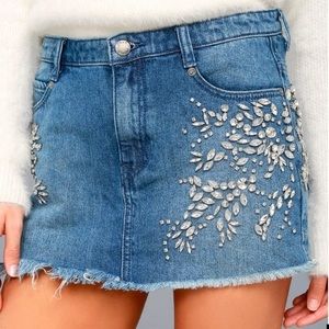 Free People Rhinestone Denim Skirt